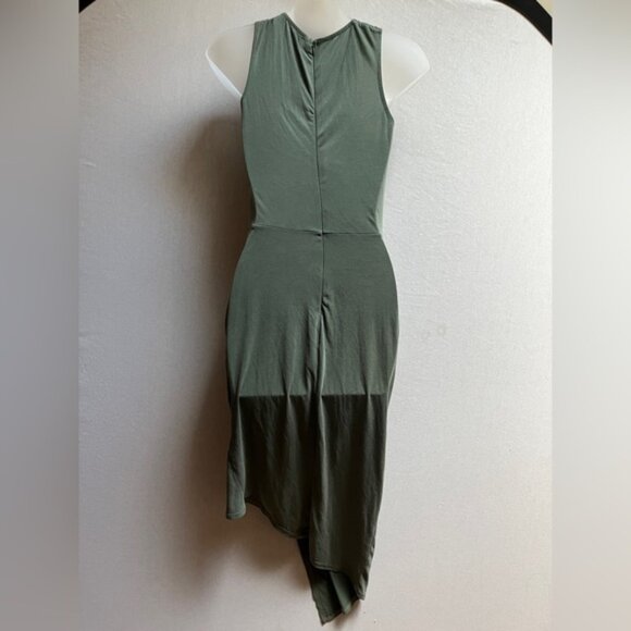 Workhall Sage Green Draped crisscross halter Ruched Asymmetrical Dress Sz S - Picture 4 of 11